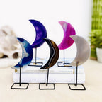 Carved Agate Stone on Metal Stand Crystal Moons Hearts: Purple / Moon