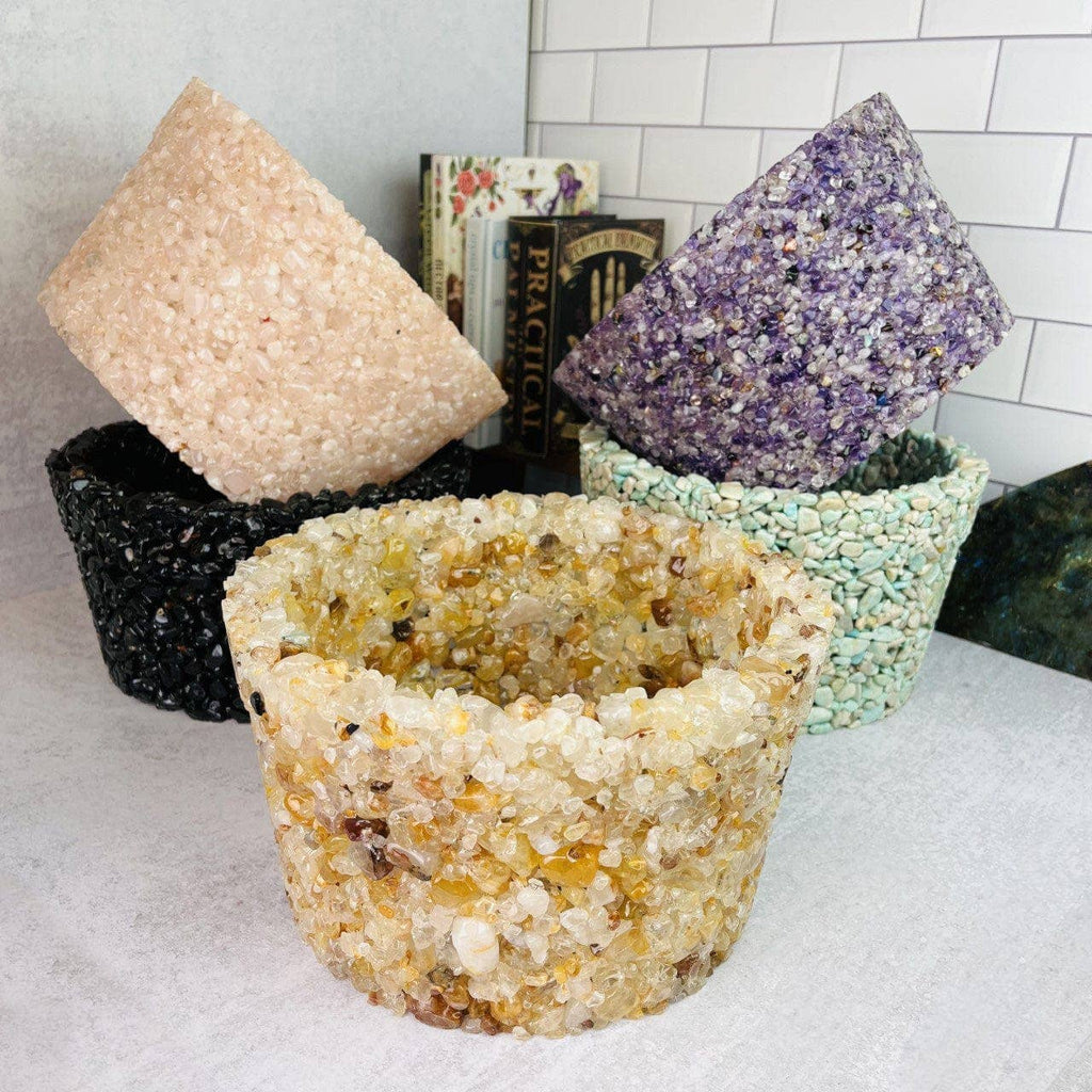 Tumbled Stone Crystal Flower Pot - Size #3: Rose Quartz