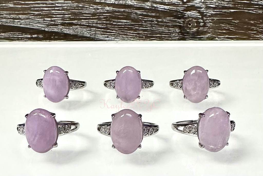 Natural Kunzite Ring White Bronze
