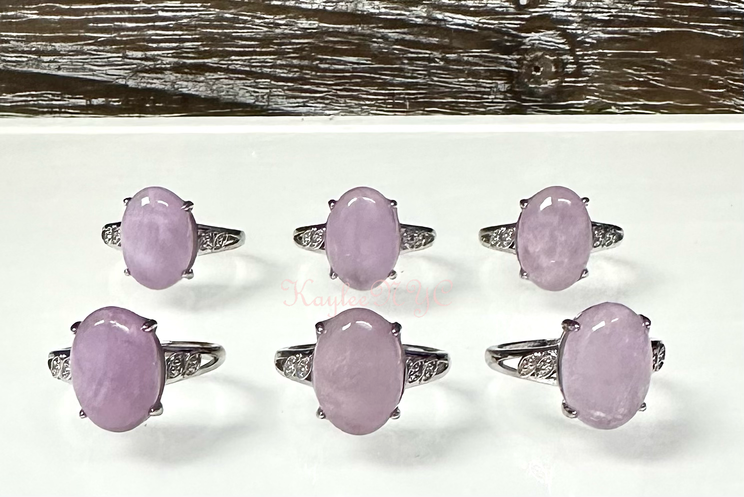 Natural Kunzite Ring White Bronze
