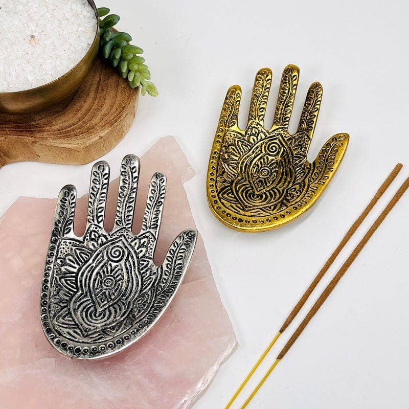 Crystal Hand Incense Holder - Silver or Gold -: Silver