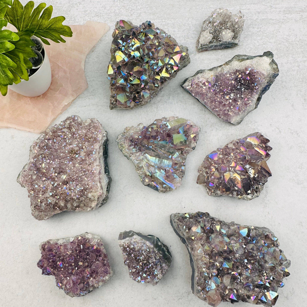 Amethyst Druzy Crystal Cluster with Angel Aura Pearly Finish: 200-300g