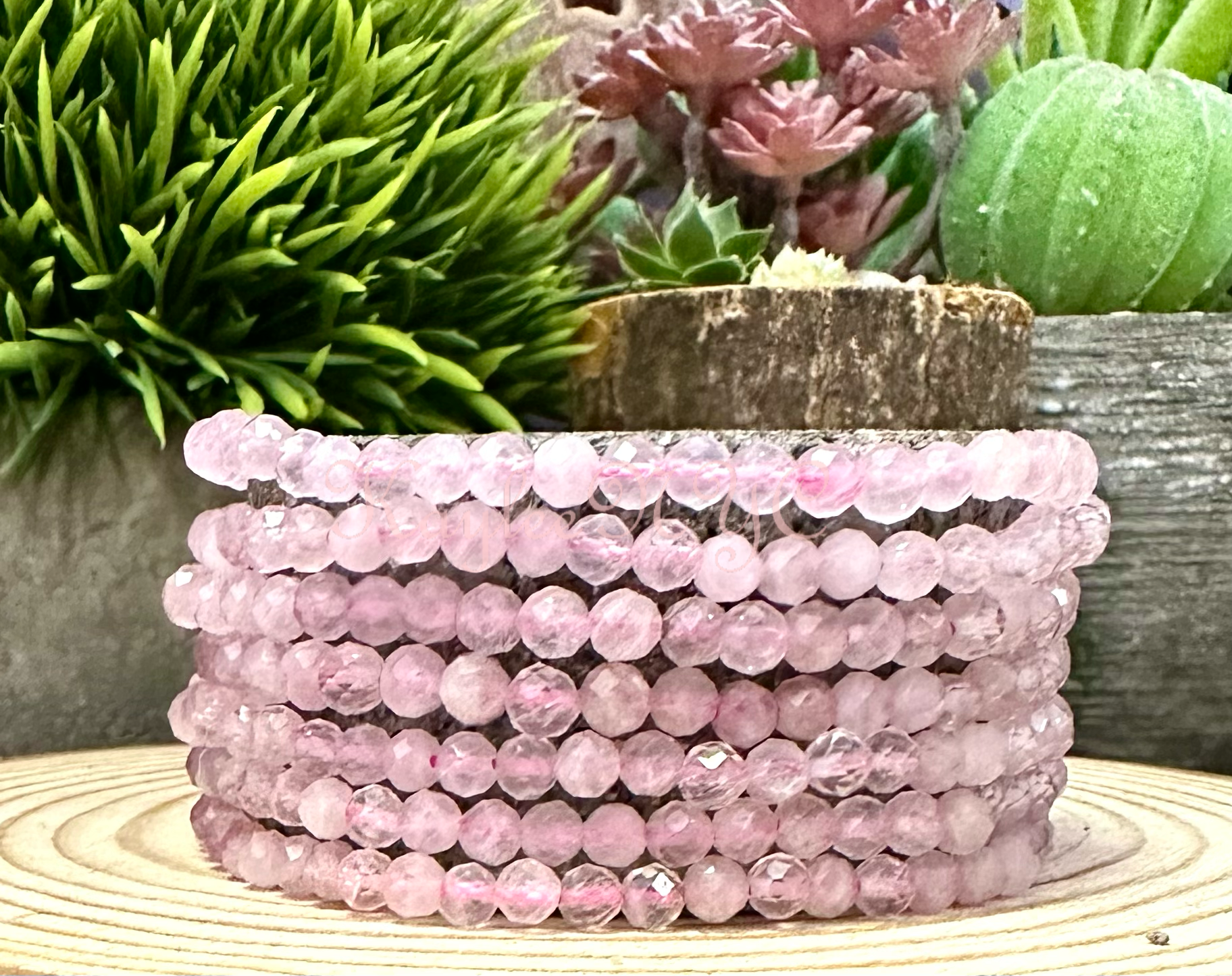 Natural Rose Quartz 4mm Faceted Crystal Stretch Bracelet
