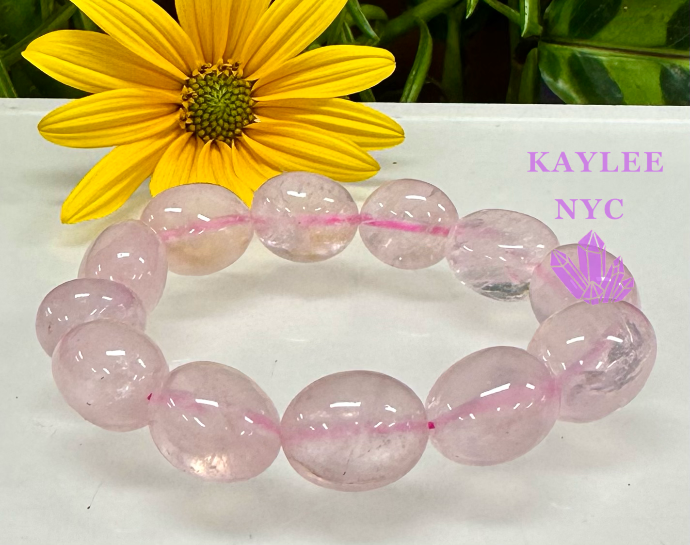 ~15 Rose Quartz Natural Crystal tumble Stretch Bracelet 8”