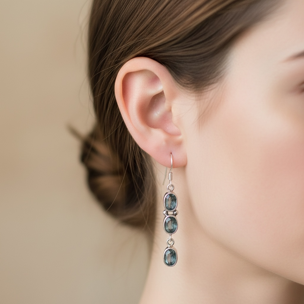 Blue Topaz Gemstone Earrings Sterling Silver 925 Dangling