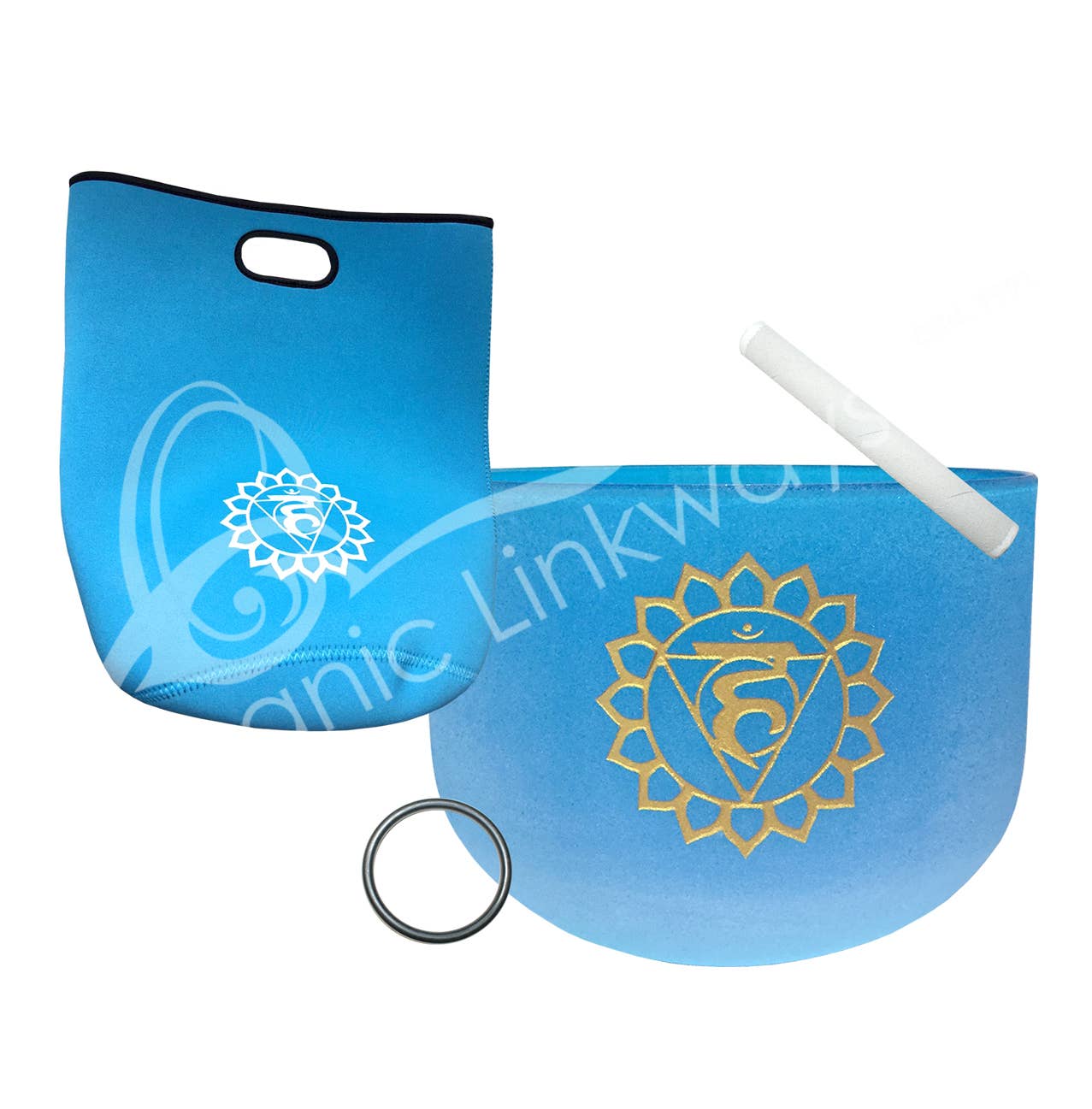 Singing Bowl - 5 Crystal Tuned G Frosted Light Blue Throat Chakra