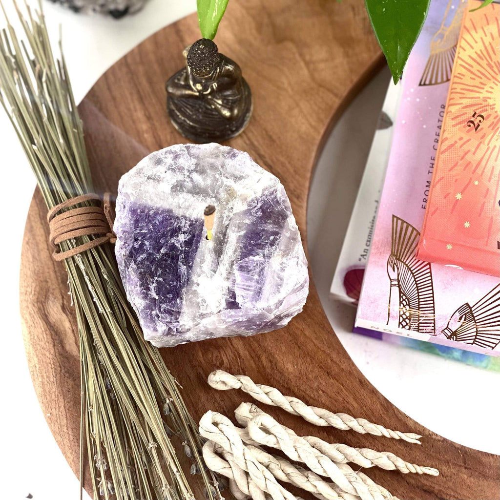 Rough Stone Crystal Incense Burner - Incense Holder: Amethyst