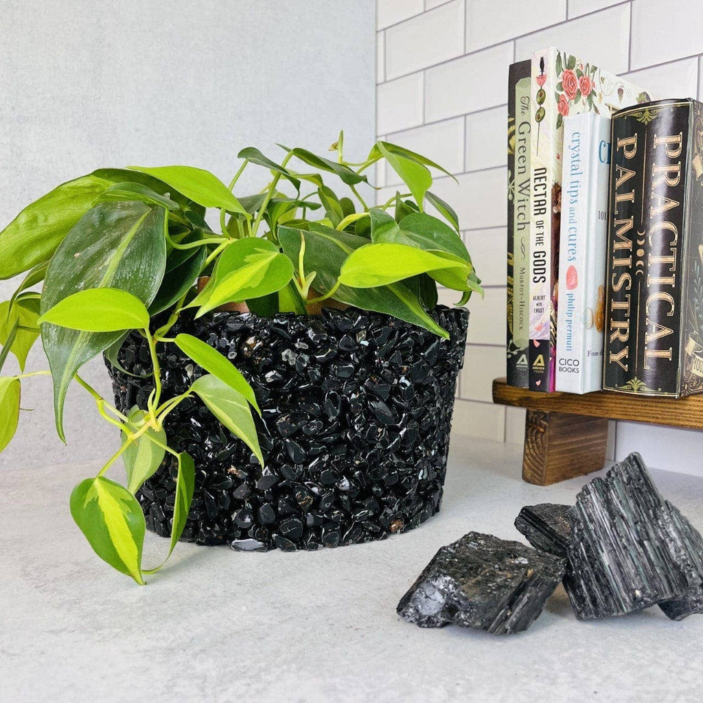 Tumbled Stone Crystal Flower Pot - Size #3: Amethyst