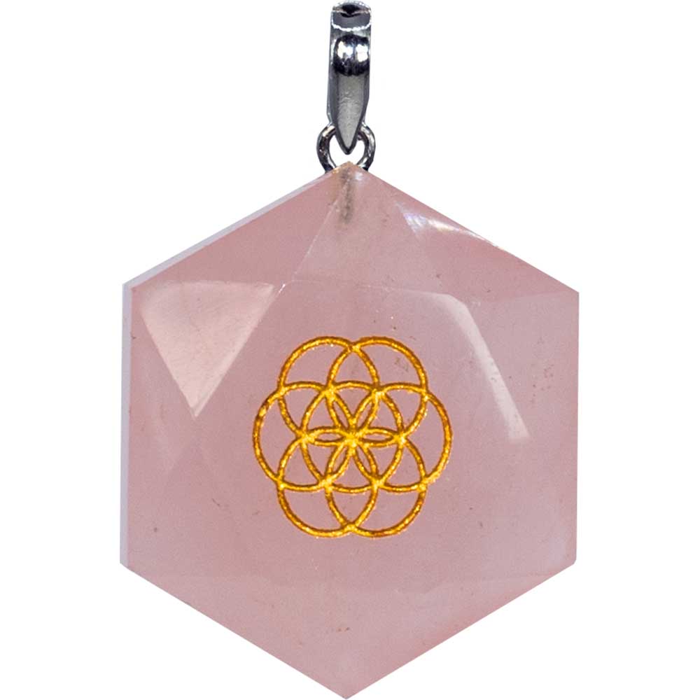 Pendant Faceted Hexagon Seed of Life - Rose Quartz (Each): Rose quartz