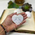Selenite Crystal Stone Heart - Engraved Eye Pattern Charging