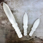 Hand Carved Crystal Selenite Knife with Twisted Handle: 25cm