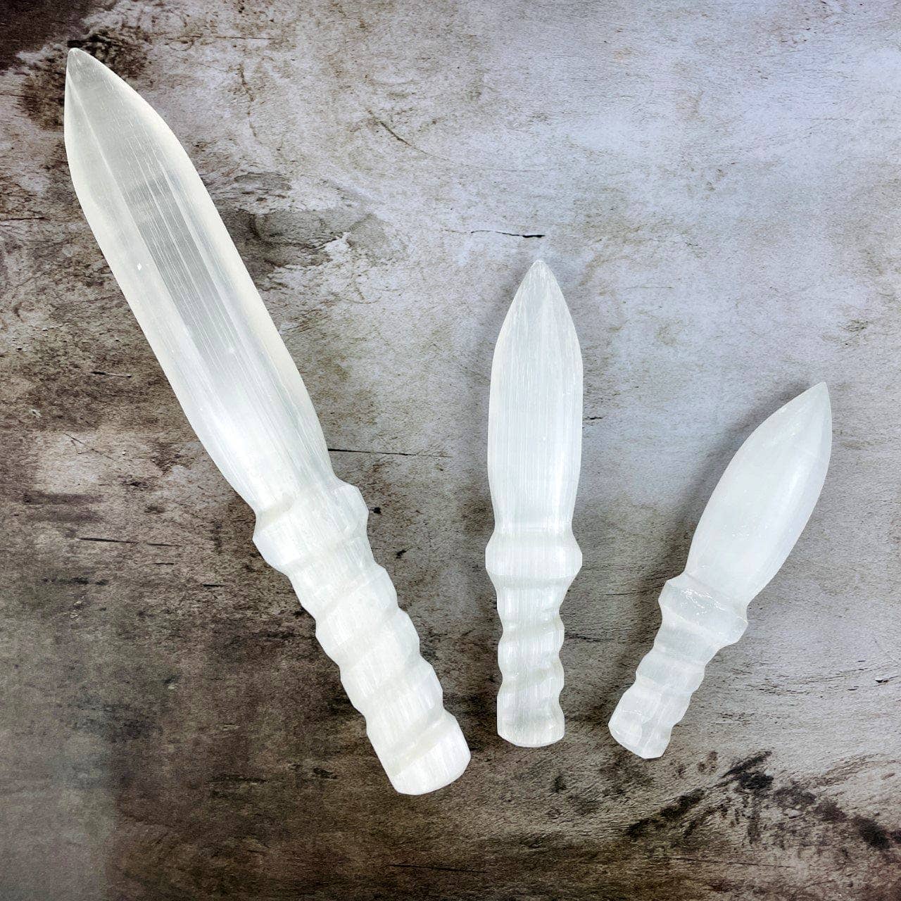 Hand Carved Crystal Selenite Knife with Twisted Handle: 25cm