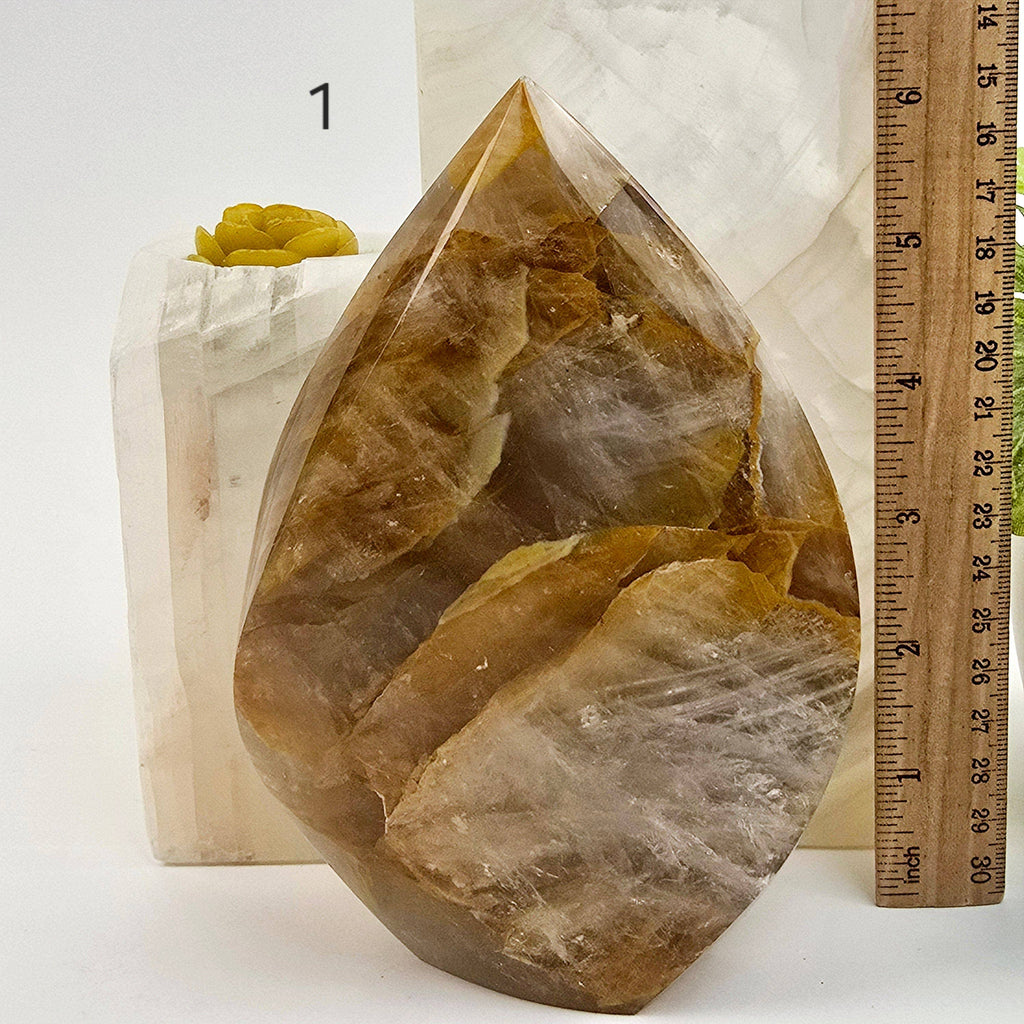 Golden Healer Quartz Crystal Flame Point Cut Base - You Choose #1: 4