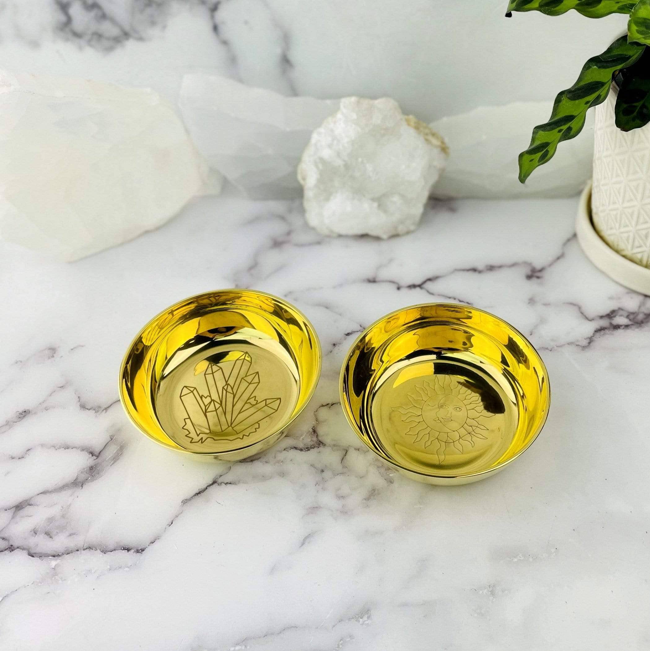 Brass Offering Bowls - Engraved - Crystals or Sun and Moon -: Sun & Moon