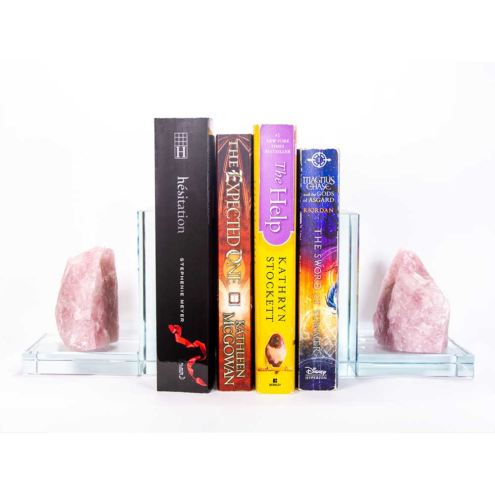 Glass L Shaped Bookends - Rose Quartz Rough (Set of 2): Rose Quartz