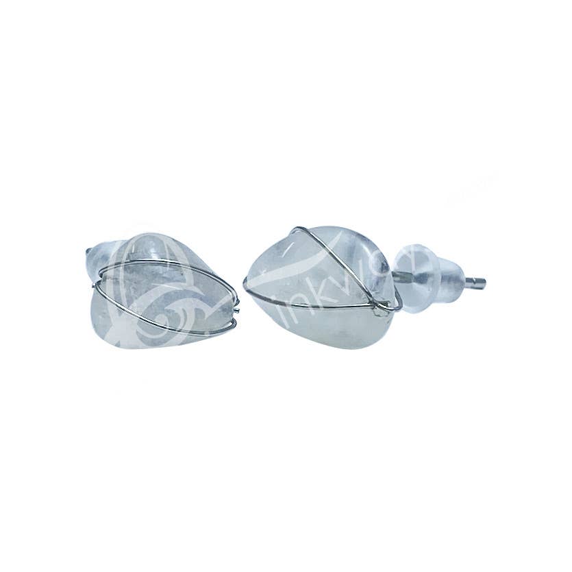 STERLING SILVER - EARRING STUDS MOONSTONE, RAINBOW WI
