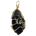 Wire Wrap Rough Stone And Gold Pendants: Black Obsidian