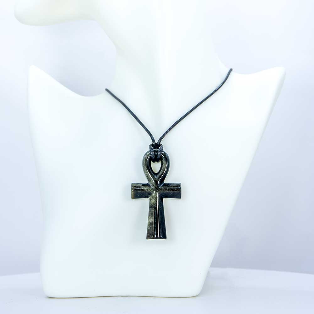 Gemstone Egyptian Ankh Necklace - Goldsheen Obsidian (Each): Goldsheen Obsidian