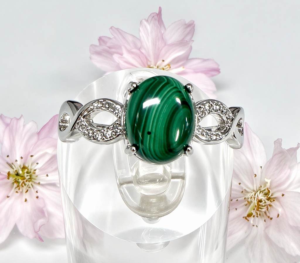 Natural Malachite Stainless Steel Rings 8x10mm