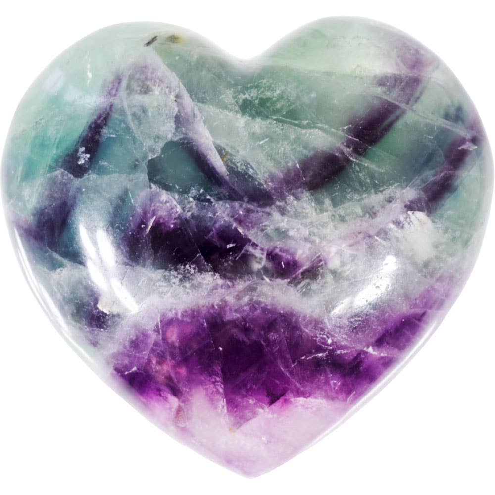 Puffed Gemstone Heart - Rainbow Fluorite (Each)