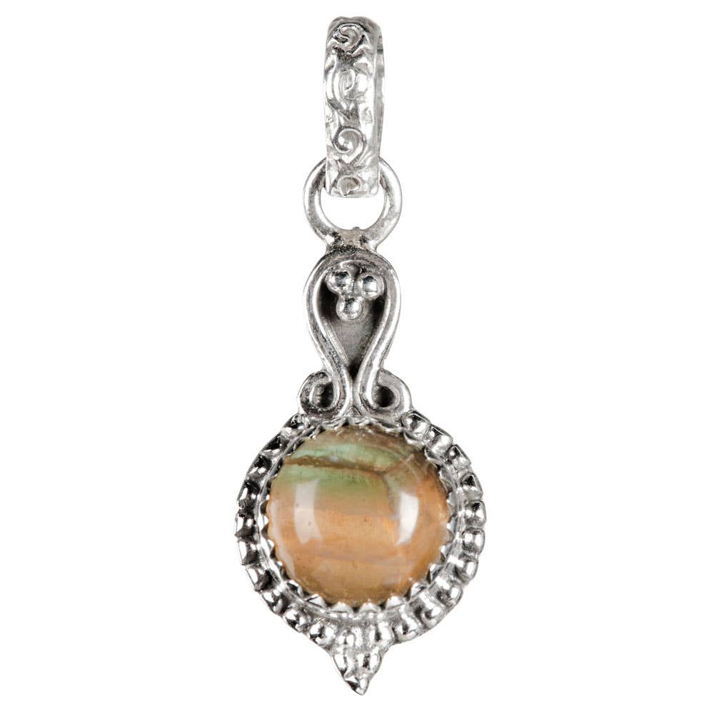 Sterling Silver Pendant With Round Stone: Fluorite