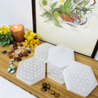 Crystal Selenite Hexagon Engraved Flower of Life