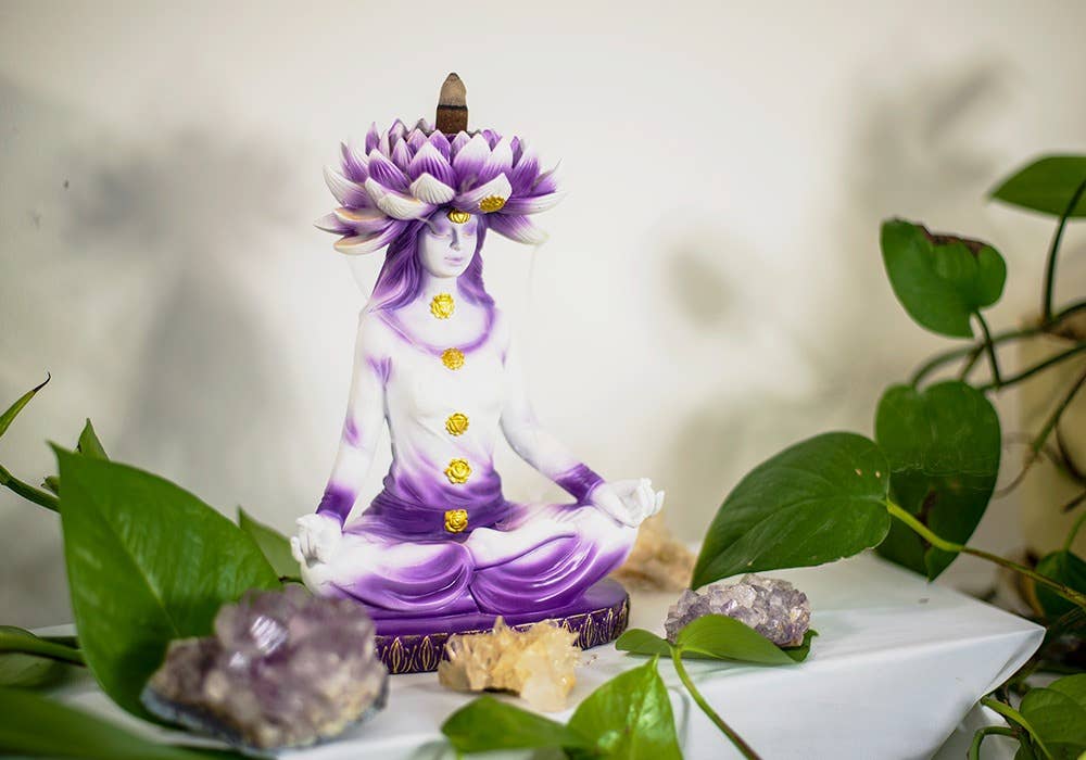 Polyresin Backflow Incense Burner - Lotus Chakra Goddess