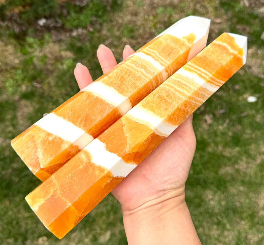 3 pcs Natural Orange Calcite Tower Obelisk Point Crystal 