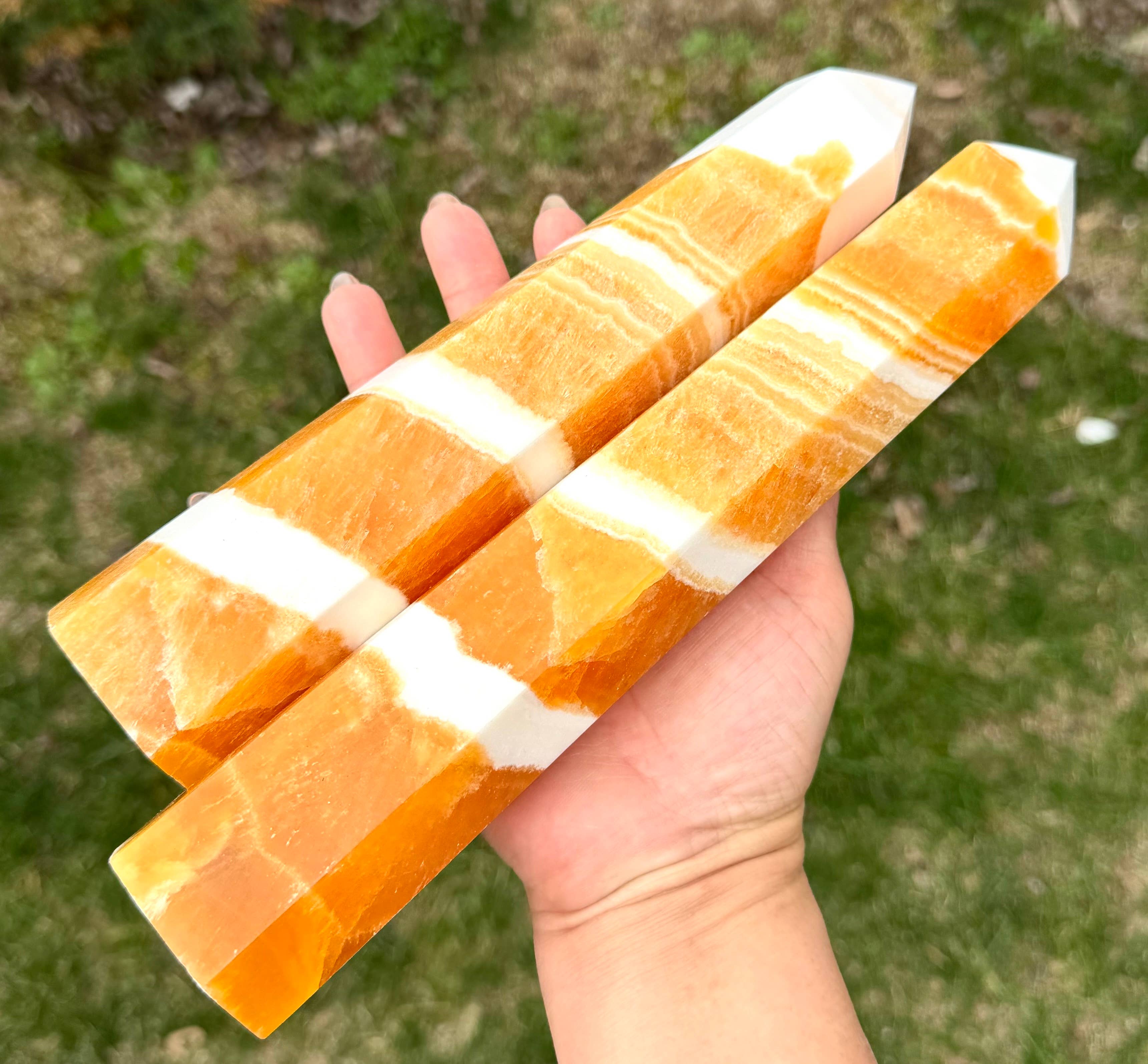 3 pcs Natural Orange Calcite Tower Obelisk Point Crystal 