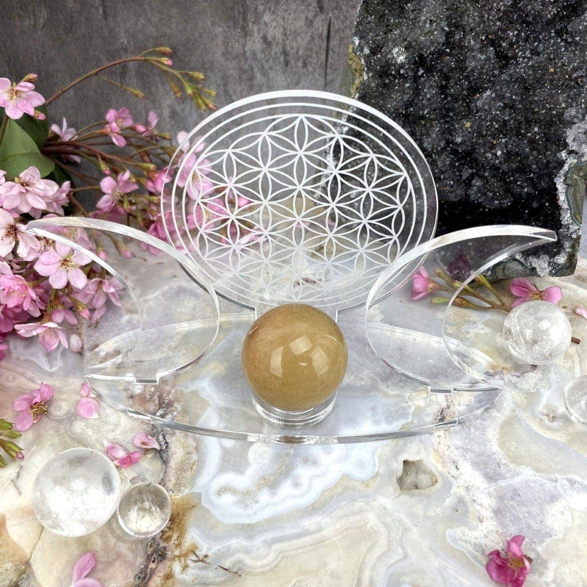 Acrylic Sphere Crystal Holder Moons - Flower of Life