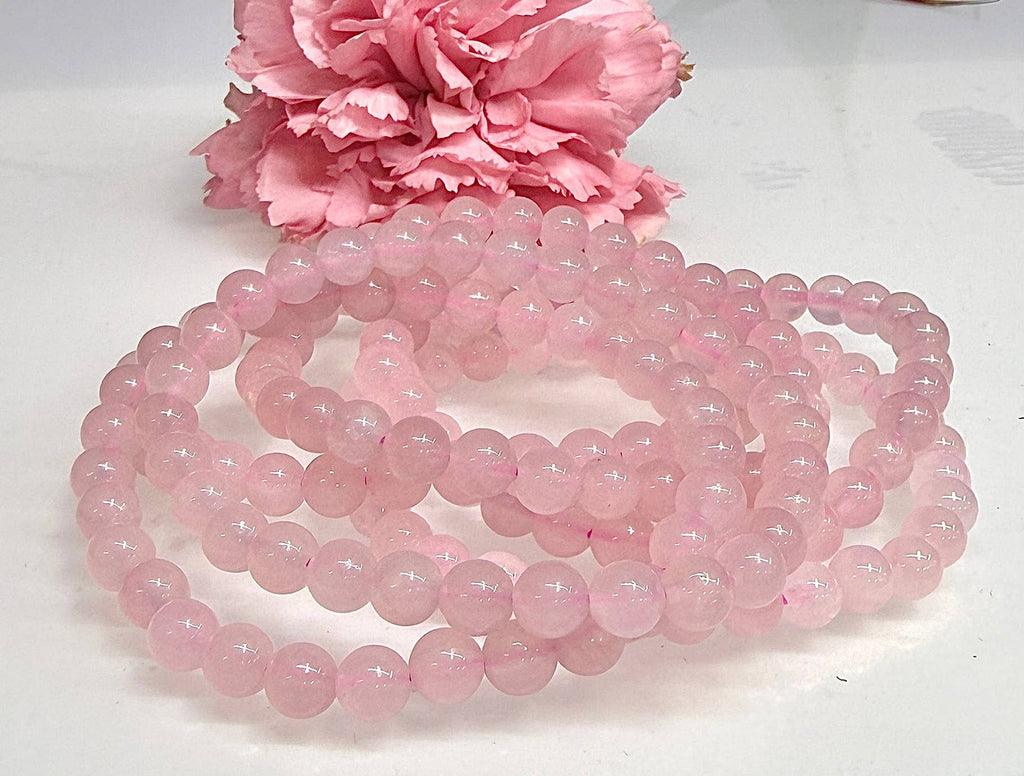 6mm Natural Rose Quartz Crystal Healing Stretch Bracelet
