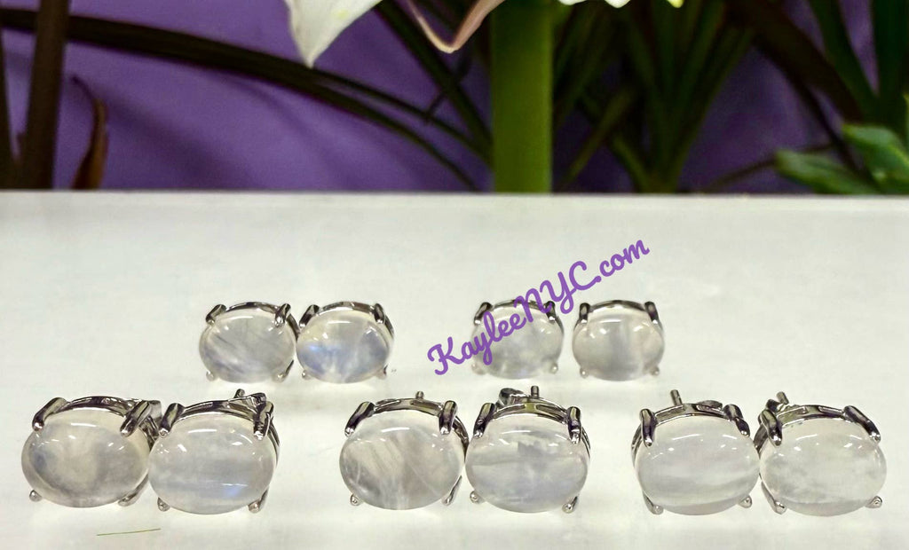 Natural Moonstone Stud Earring 7x9mm