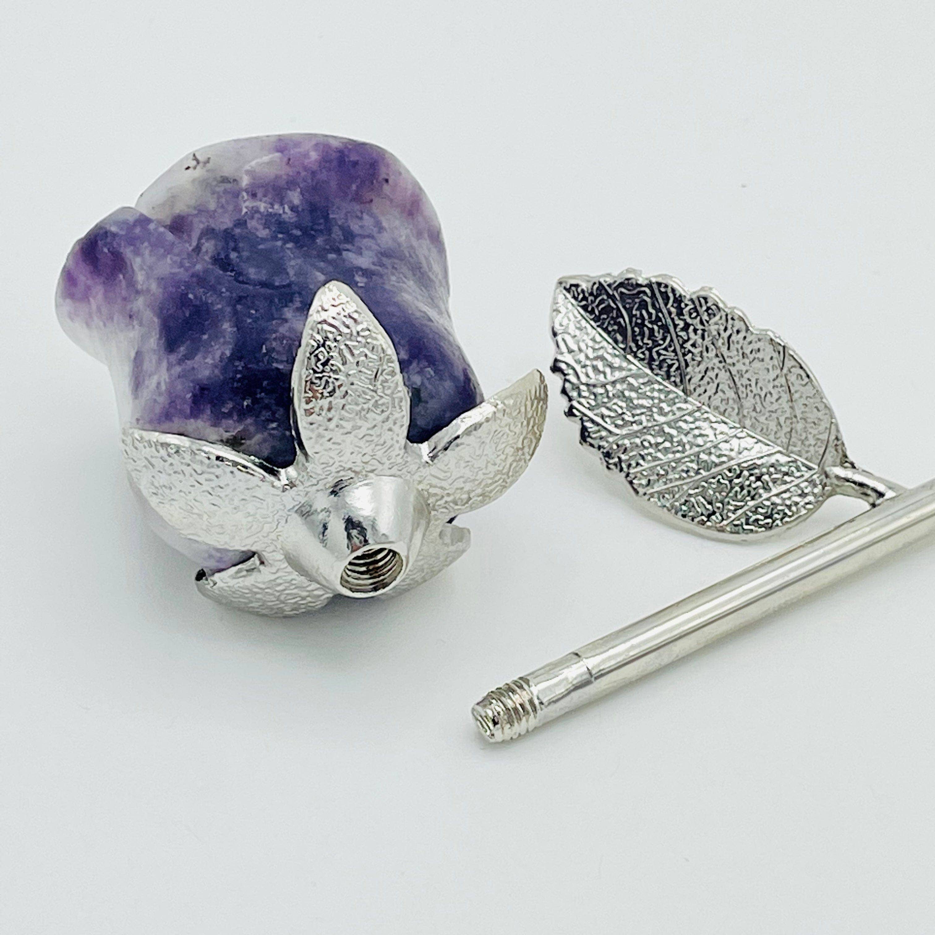 Crystal Rose - Carved Stone -: Yooperlite / Silver