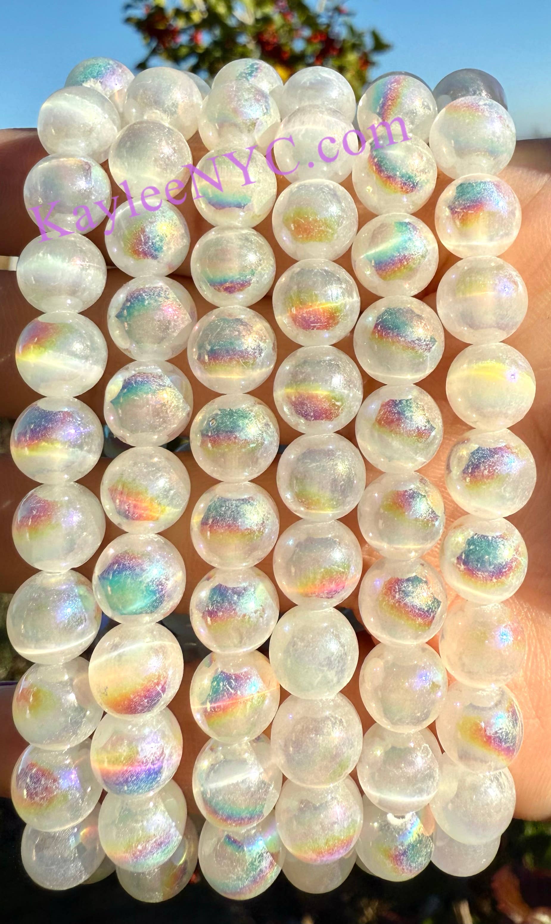 8mm Angel Aura Selenite Crystal Healing Stretch Bracelet