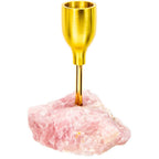 Brass Taper Candle Holder - Rough Rose Quartz (Each): Rose quartz
