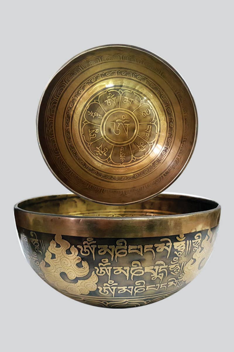 Hand Carved Om Mani Padme Hum Singing Bowl (SB-40S): One Size