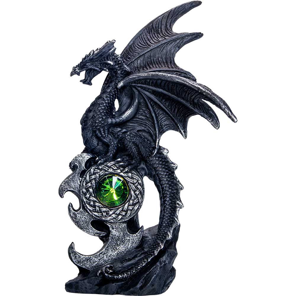 Polyresin Winged Dragon Perched on Shield w/Gem (Set of 2): Dragon