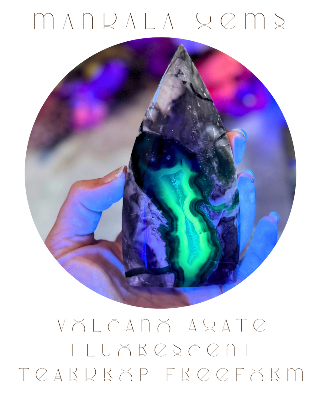 Volcano Agate Teardrop Freeform, UV Reactive Fluorescent: 250-299 Grams