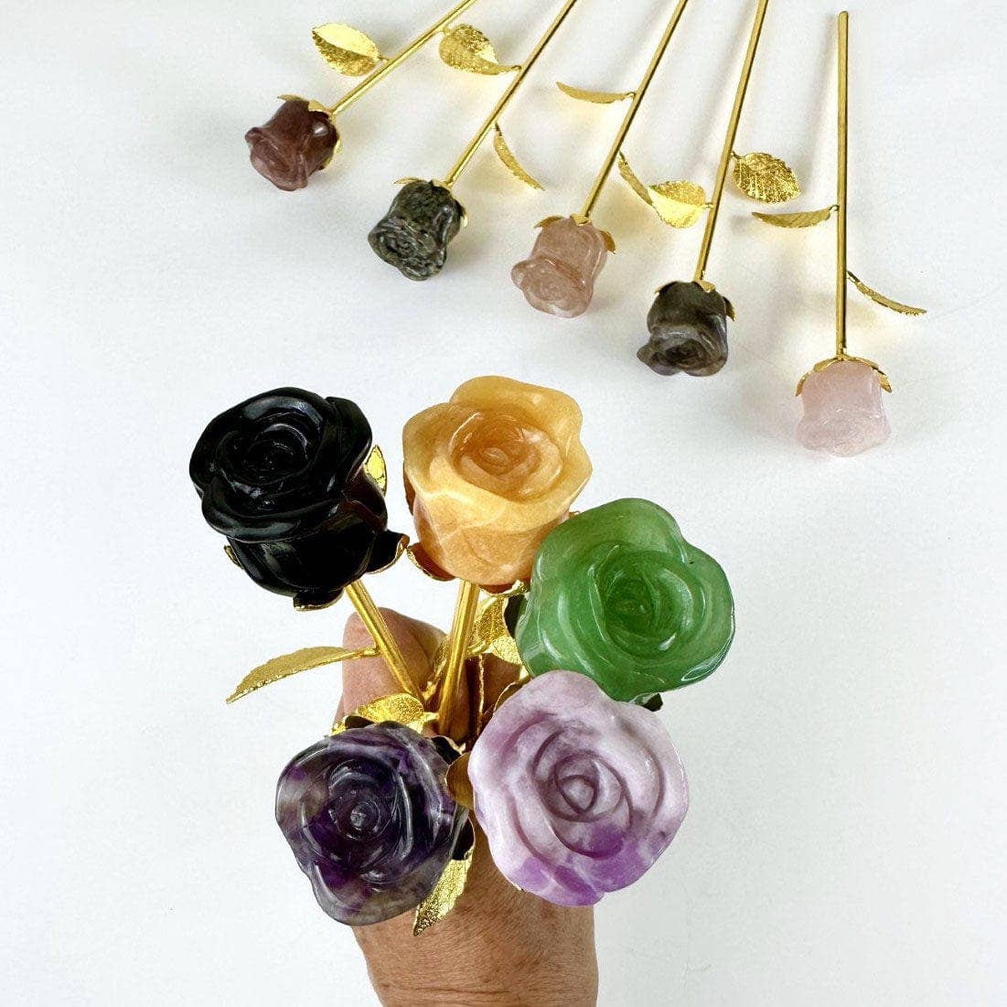 Crystal Rose - Carved Stone -: Yooperlite / Gold