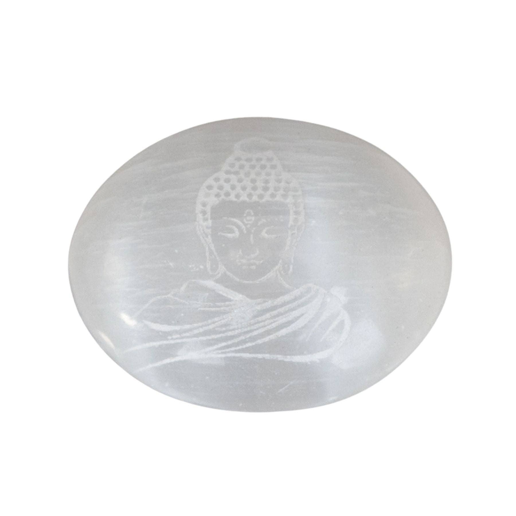 Buddha Engraved Selenite Palm Stone