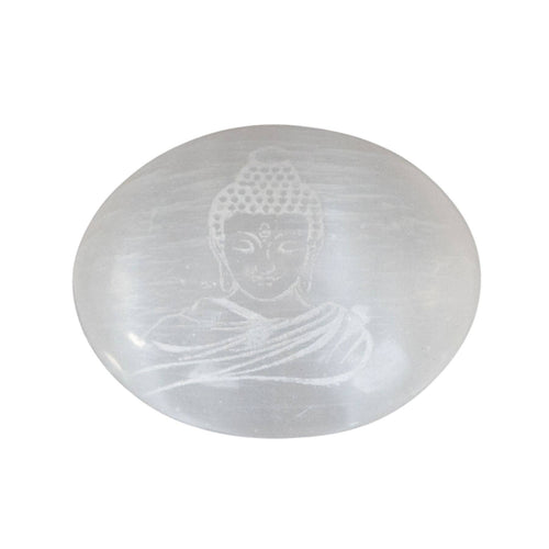 Buddha Engraved Selenite Palm Stone