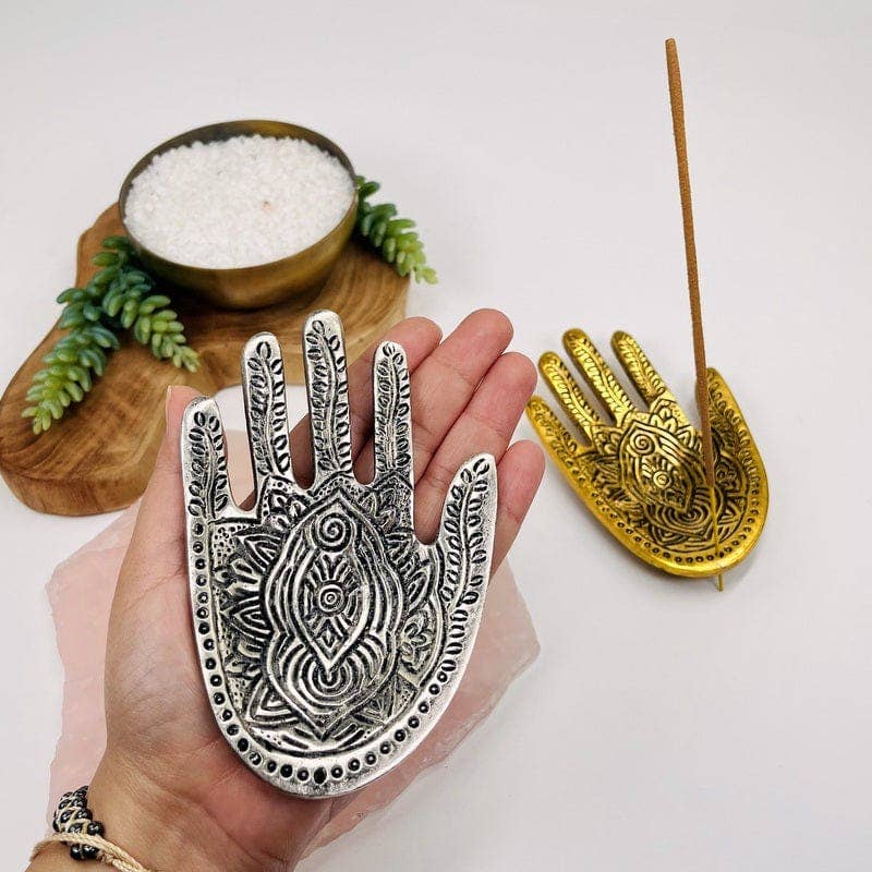 Crystal Hand Incense Holder - Silver or Gold -: Gold