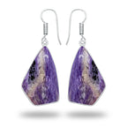 Charoite Earrings – Silver-Plated Bezel, Handmade Design