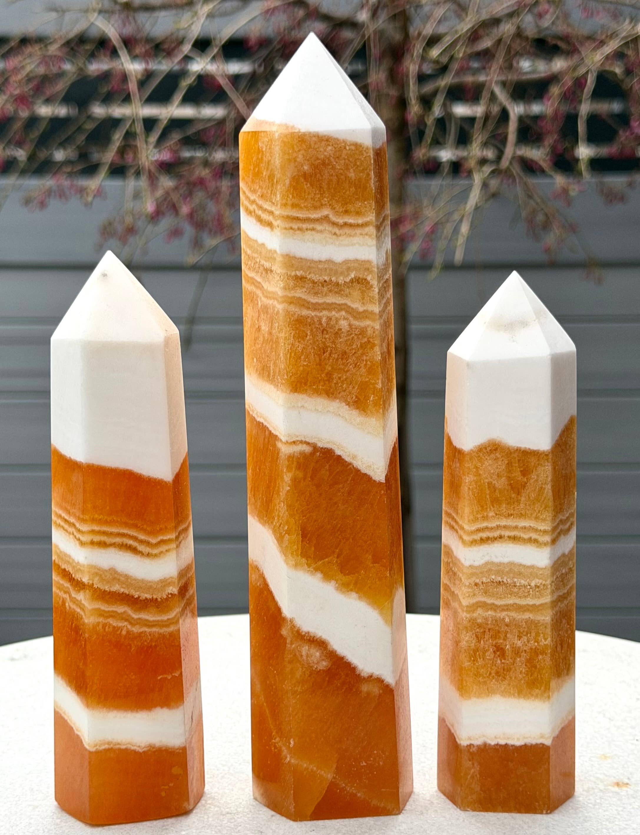 3 pcs Natural Orange Calcite Tower Obelisk Point Crystal 