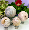 4Pcs Natural Pink Amethyst w Flower Agate Sphere 3.8-4 lbs