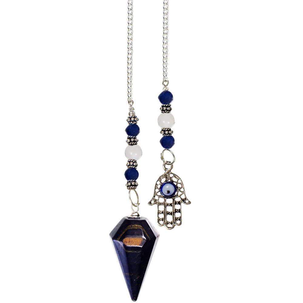 Hexagonal Pendulum Blue Tiger Eye- Fatima Hand (Each)