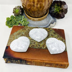Selenite Crystal Stone Heart - Engraved Eye Pattern Charging